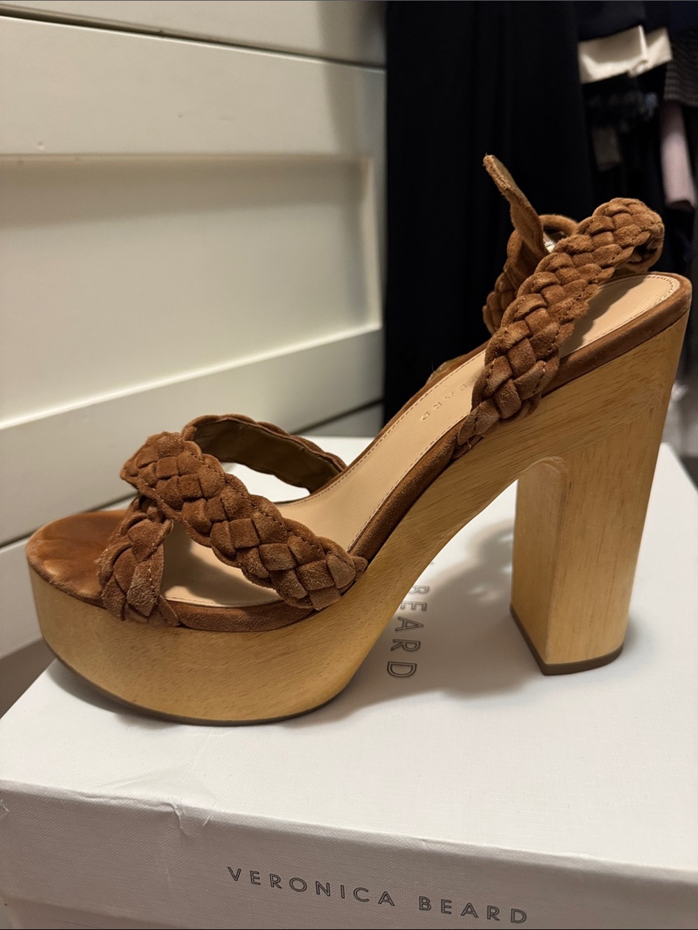 Veronica Beard Braided Suede Platform Gael Sandals in Hazelwood